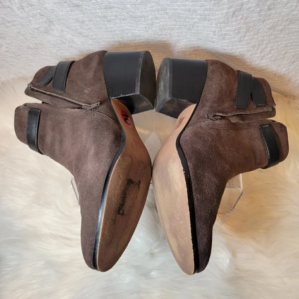 Coach Brown Leather Suede Patricia Block Mid Heel Booties Ankle Boot Classic 10B
